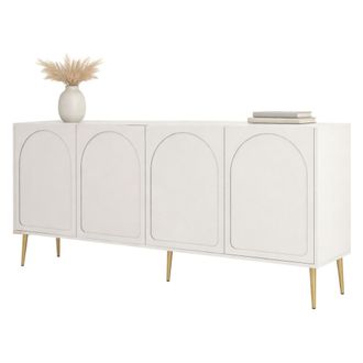 Dmora Aparador Torno, Alacena 2 Estantes, 4 Compartimentos, 4 Puertas, 180x35x80h Cm Blanco Crema