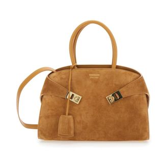 Ferragamo Hug Small Handbag - Dames - Handtassen - Beige - ONE Size - Su&egrave;de - Tassen