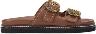 Kurt Geiger Womens Leather Mayfair 2 Buckle Sandal Sandals - Tan - Size UK 6