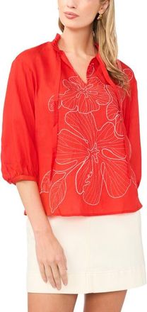 Vince Camuto Embroidered Top in Lobster Red at Nordstrom, Size Xx-Small