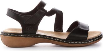 Rieker Zwarte Leren Sandalen Vrouwen Haak Lus - Dames - Sandalen - Zwart - 41 EU - Leer - Schoenen