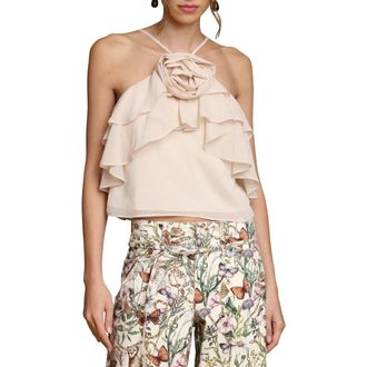Avec Les Filles Rosette Ruffle Neck Halter Top in Buttercream at Nordstrom, Size X-Large