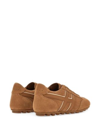 Hogan Logo-Striped Suede Sneakers - Brown