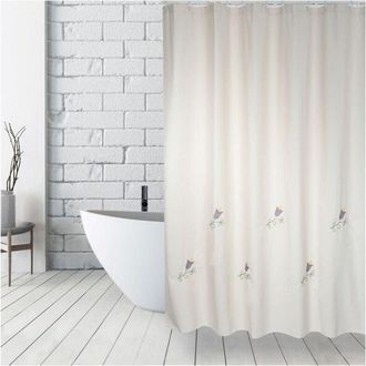 MSV Cortina De Ducha Algod&oacute;n Y Poli&eacute;ster Tulip 180x200cm Calidad Premium Beige - Anillas Incluidas Msv