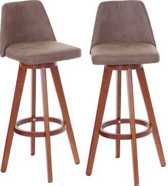 Hhg Hhg - Nunca Usado] Juego De 2 Taburetes De Bar 284, Taburete De Bar Taburete De Mostrador, Madera Textil Giratorio, Vintage Marr&oacute;n, Patas Claras