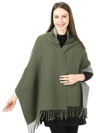 World of Shawls Winter Scarf Pashmina Shawl Wrap for Women Ladies Long Large Warm Thick Reversible Blanket Scarves (Olive and Silver)