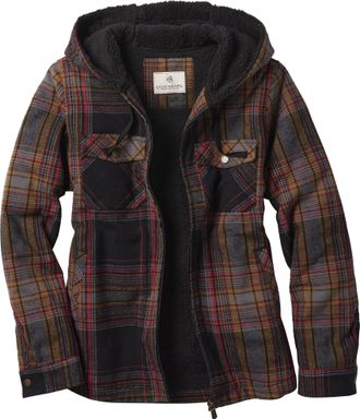 Legendary Whitetails Womens Shacket Berber Lined Shirt Jacket with Drawstring Hood, Licorice Root Plaid, M
