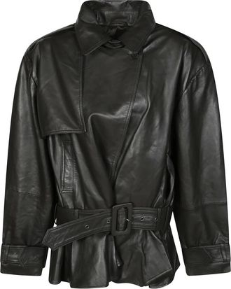 Rotate Biker Leather Jacket - Dames - Trenchcoats - Bruin - S - Leer - Jassen