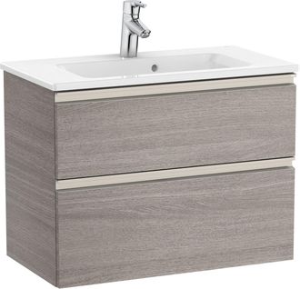 Roca Roca - Pack Unik Mueble Base Compacto De 2 Cajones + Lavabo The Gap Color: Roble City Texturizado - Medidas: 705x380x537 Mm