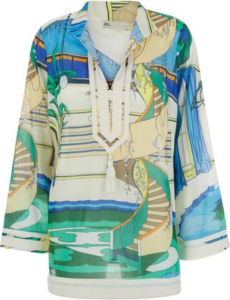 Tory Burch Jurk met V-hals en all-over print - Dames - Tunieken - Veelkleurig - M - Katoen - Overhemden