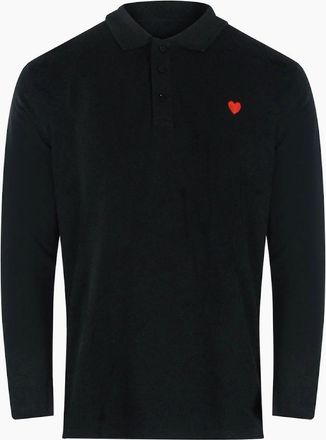 Love Moschino Mens Love Moschino Small Heart Logo Long Sleeve Black Polo Shirt - Size: 40