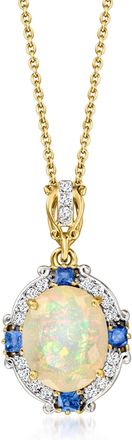 Ross-Simons Opal and. Sapphire Pendant Necklace With. Diamonds in 14k Yellow Gold