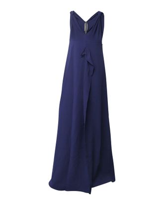 Roland Mouret Roland Mouret Sleeveless V-Neck Long Dress in Navy Blue Polyester