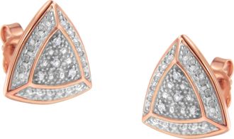 House of Brilliance 14K Rose Gold over.925 Sterling Silver Diamond-Accented Trillion Shaped 4-Stone Halo-Style Stud Earrings
