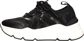 Emanuelle Vee Leren en Stoffen Sneakers - Dames - Sneakers - Zwart - 38 EU - Leer - Schoenen