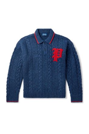 Polo Ralph Lauren Logo-Appliquéd Cable-Knit Wool-Blend Polo Sweater