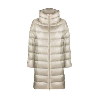 Herno Jassen, Dames, Beige, XL, Gewatteerde Jas met Opstaande Kraag