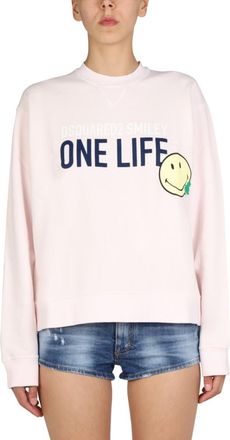 Dsquared2 Pink Graphic Crew Neck Sweatshirt