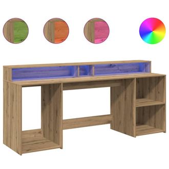 Berkfield Home Desk with LED Lights Artisian Oak 200x55x91 cm Engineered Wood in Brown | Size: 200 x 55 x 91 cm