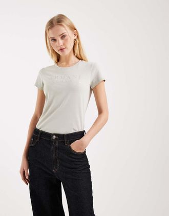 A|X Armani Exchange T-shirt color pietra con logo sfumato-Grigio