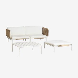 Sklum Conjunto De Jard&iacute;n Con Sof&aacute; Modular De 2 Piezas Con 2 M&oacute;dulos Esquineros, Mesa De Centro Y Puff En Acero Roubly Sklum