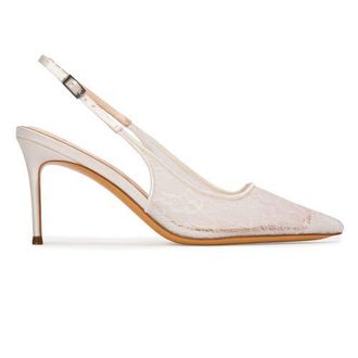 Black Suede Studio Marina 80 Pump in White Sequin Lace at Nordstrom, Size 38