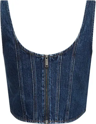 Self Portrait Womens Blue Denim Corset Top Cotton Tops