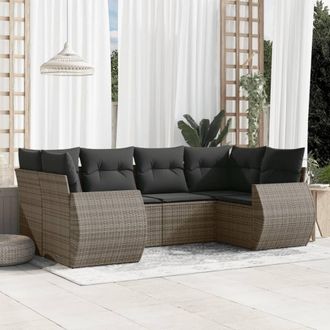 vidaXL Vidaxl - Set De Muebles De Jard&iacute;n 6 Pzas Y Cojines Rat&aacute;n Sint&eacute;tico Gris
