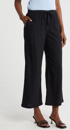 Caslon Pull-On Crop Wide Leg Linen Blend Pants in Black at Nordstrom Rack, Size X-Small