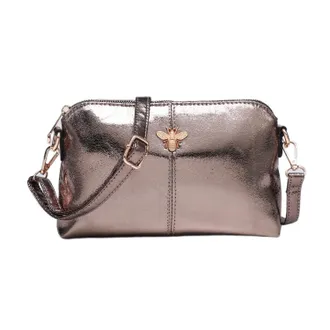 Generic Metallic Crossbody Bag with Bee Embellishment, Rose Gold, Faux Leather, Adjustable Strap, Small Shoulder Purse (Rose Gold)