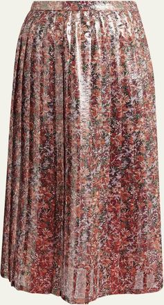 Valentino Garavani Metallic Silk Floral Pleated Midi-Skirt