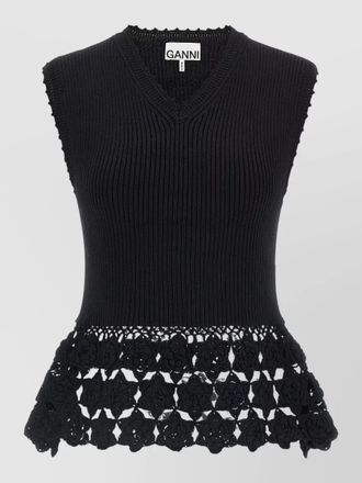 Ganni crochet cotton vest sleeveless v neck