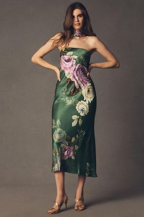 BHLDN Leah Strapless Satin Scarf Slip Midi Dress