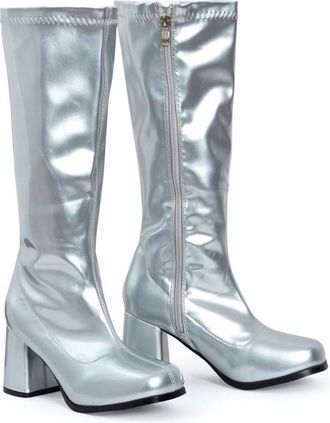 Generic Ladies Womens Fancy Dress Party Go Go Boots 60s and 70s Retro Knee High Zip closure Size 3-12 (Silver Patent, 10)