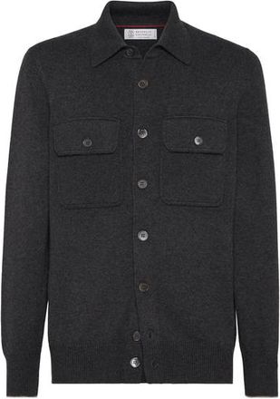 Brunello Cucinelli Shirt-style cardigan in Charcoal at Nordstrom, Size 54 It