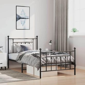 vidaXL Estructura Cama Sin Colch&oacute;n Con Estribo Metal Negro 100x190 Cm Vidaxl