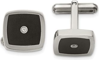 Diamond2Deal Stainless Steel Polished Enameled Cubic Zirconia Cufflinks
