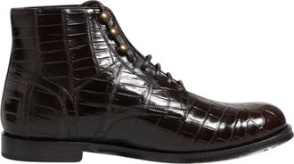 Dolce & Gabbana Dark Brown Leather Lace Up Short Boots Mens Shoes