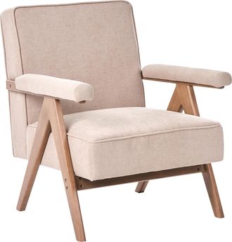 Beliani Sill&oacute;n De Sala De Estar Retro Tapizado En Tela De Lino Sint&eacute;tico Estructura De Madera Beige Evje