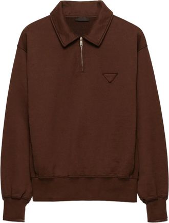 Prada triangle-logo half-zip polo shirt - Brown