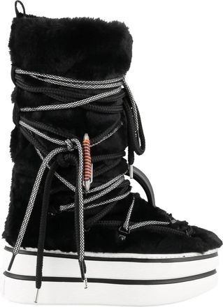 Hogan Womens Faux Fur Snow Boots In Black