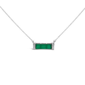 House of Brilliance Sterling Silver Diamond Accent and Green Agate Bar Pendant Necklace