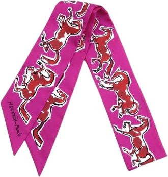 Herm&egrave;s Pre-owned Scarves, female, Pink, Size: ONE SIZE Pre-owned Chevaux en Liberte Silk Scarf