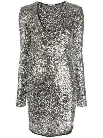 Patrizia Pepe V-neck sequined mini dress - women - Polyester/Elastane/Polyester/Elastane - I - Grey