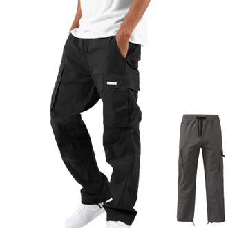 Generic Mens Cargo Pants Drawstring Casual Hiking Pants Multi Pockets Joggers Athletic Pant Workout Outdoor Trousers (Black,L)