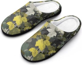 Generic Hunting Camouflage Green Leaves Slippers Men Winter Warm Cotton Anti-Slip Indoor Slip-Ons House Shoes