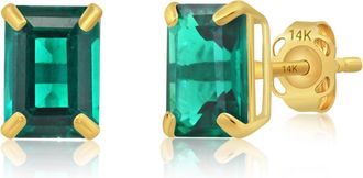 MAX + STONE 14k Yellow Gold Solitaire Emerald-Cut Gemstone Stud Earrings (7x5mm)