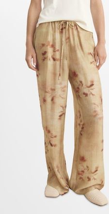 Mango Leaf Print Wide Leg Drawstring Pants in Sand at Nordstrom, Size Medium