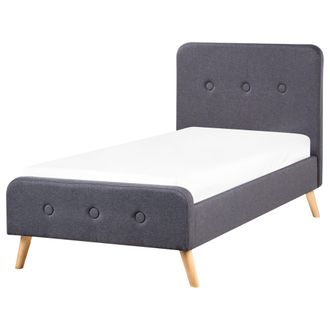 Beliani Beliani - Cama Tapizada En Tela Gris 90 X 200 Cm Con Somier Patas De Madera Dise&ntilde;o Moderno Rennes