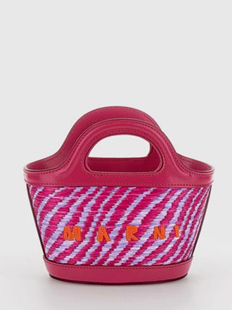 Marni Borsa Tropicalia Mini Marni in rafia e pelle con logo ricamato